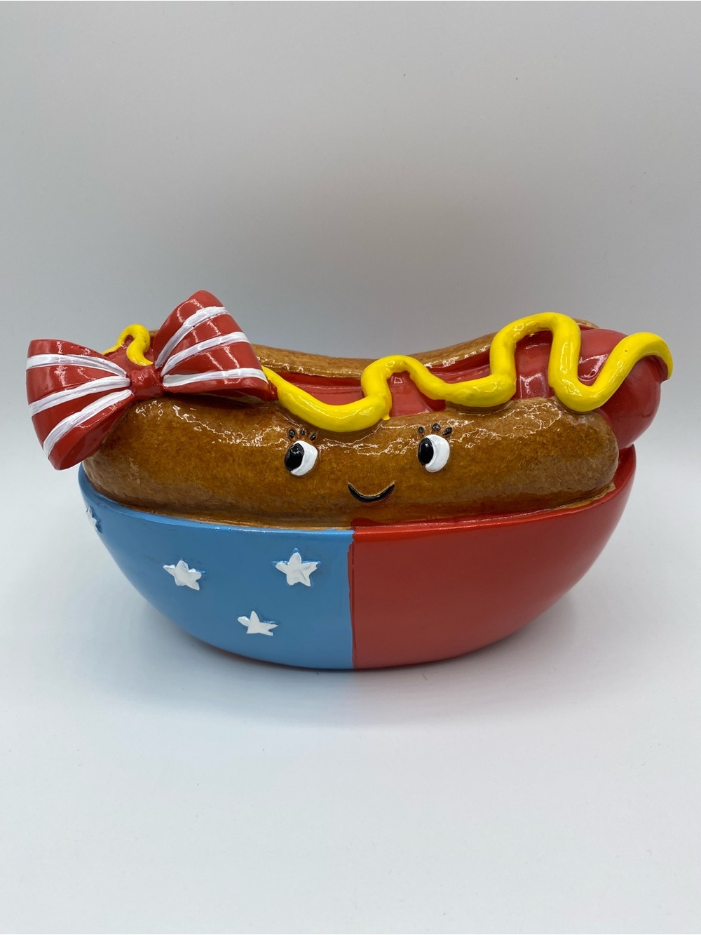 Patriotic Hot Dog Figurine Red White Blue 4th of July Decor